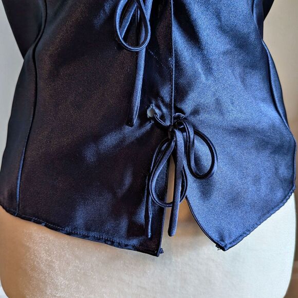 Vintage Y2K Frederick's of Hollywood Blue Camisole Satin Lingerie Tie Front 1X - Picture 5 of 9